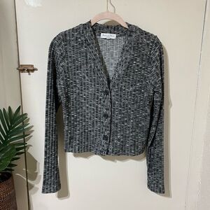 Michael Stars Felice Ribbed Button Down Crop Cardigan Heather Gray size XS NWOT